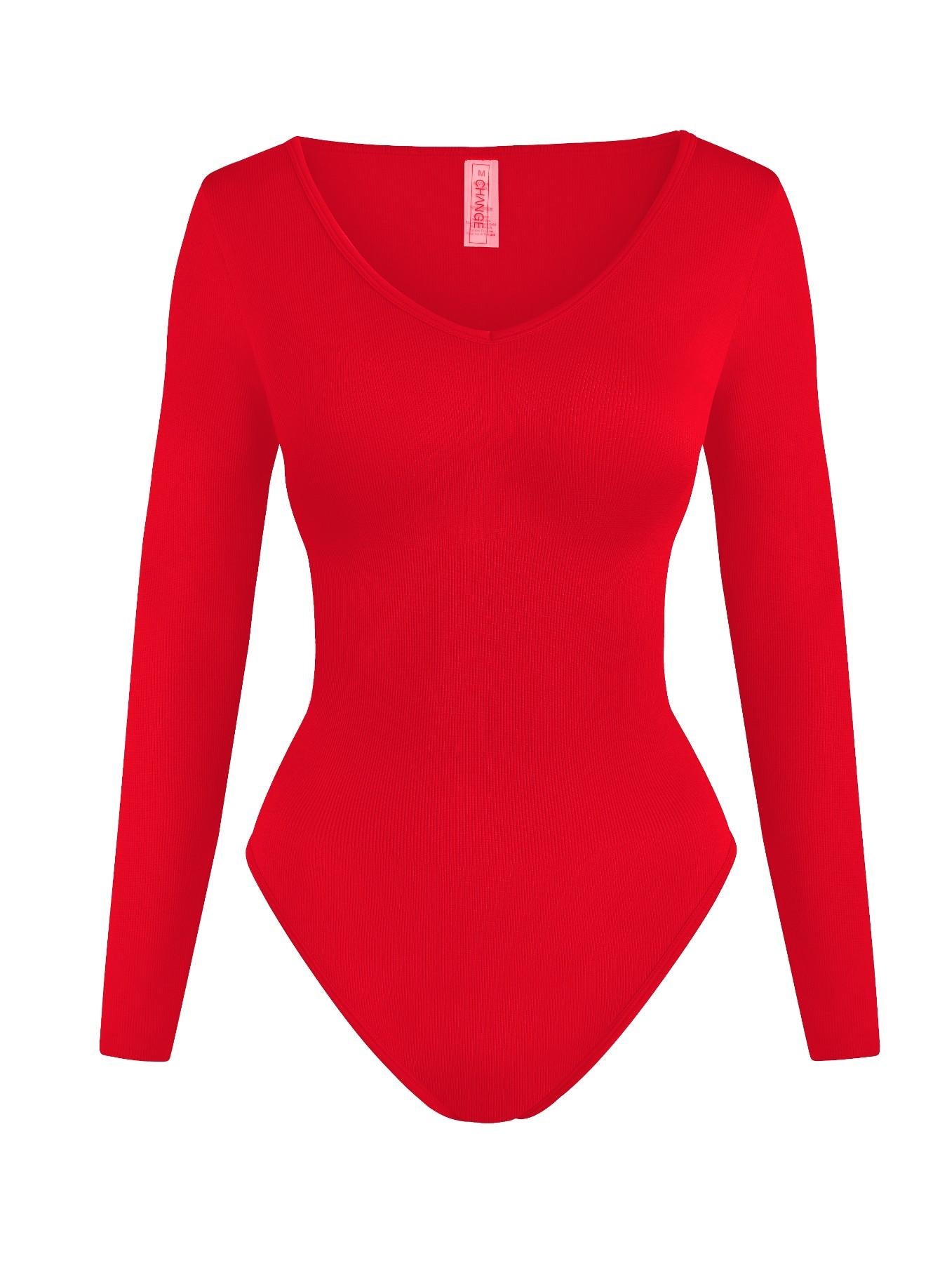 UC Women's Ribbed Long Sleeve Romper, Round Neck Slim Fit Stretch Top, Versatile Basic Comfortable Slimming Innerwear