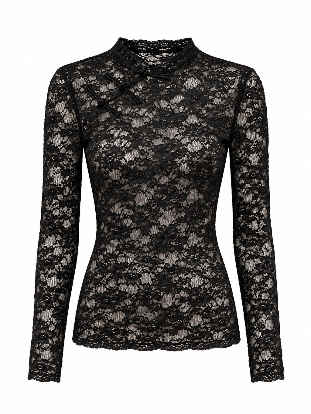 Top in Pizzo con Colletto Mandarino e Nodi | Stile Elegante
