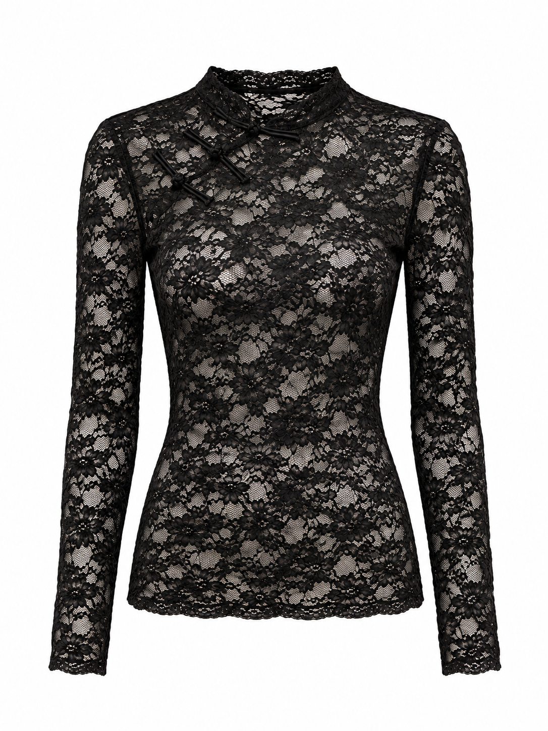 Top in Pizzo con Colletto Mandarino e Nodi | Stile Elegante