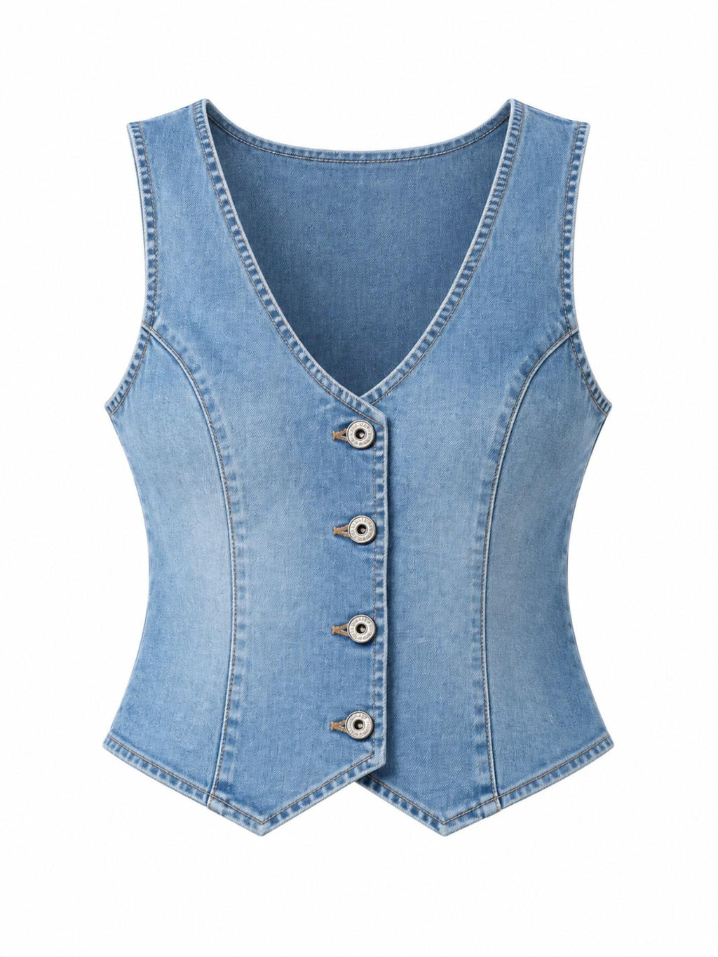 Gilet in Denim Lavato con Scollo a V e Bottoni | Stile Casual