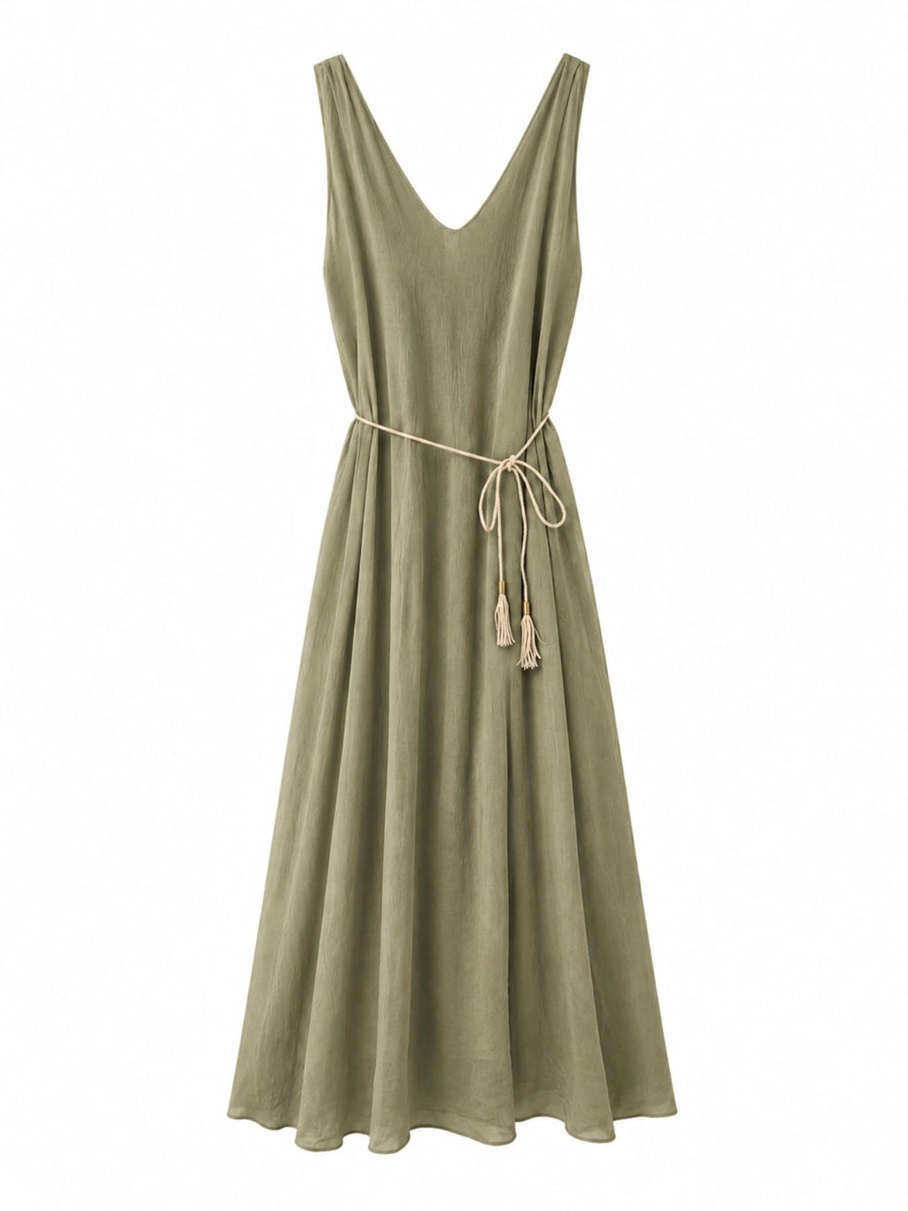 URBANREVERSE Women Lyocell Midi Maxi Dress Sleeveless V Neck A Line Dress with Rope Belt Lightweight Flowy Summer Holiday Dress Casual Elegant Beach Resort Wear Made in Italy