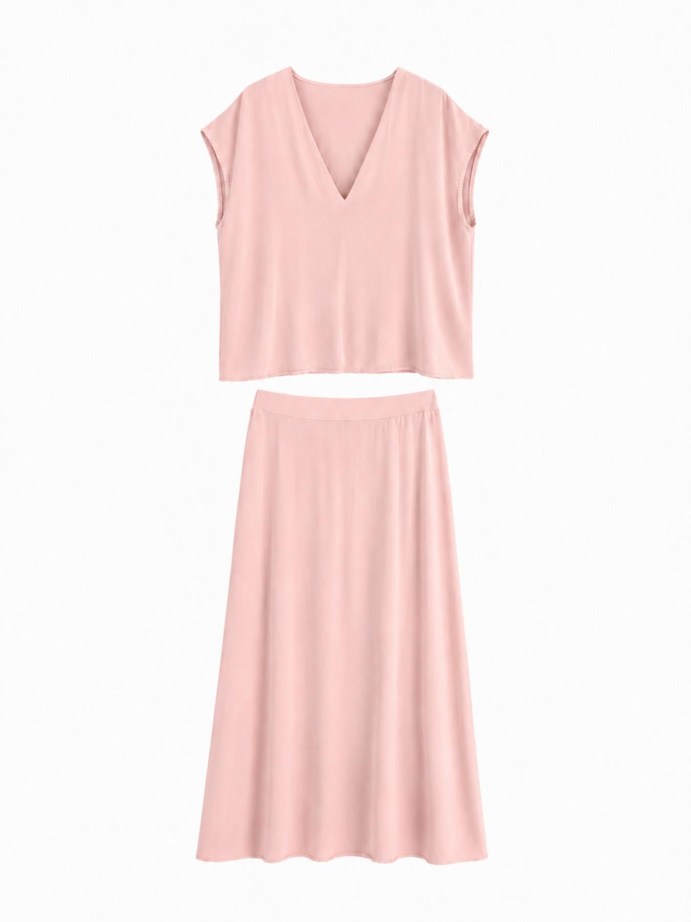 URBANREVERSE Women Viscose Co Ord Set Oversized V Neck Top and Flowing Maxi Pocket Skirt Two Piece Summer Outfit Elastic Waist Pocket Skirt Casual Elegant Holiday Dinner Party Guest Wear Made in Italy