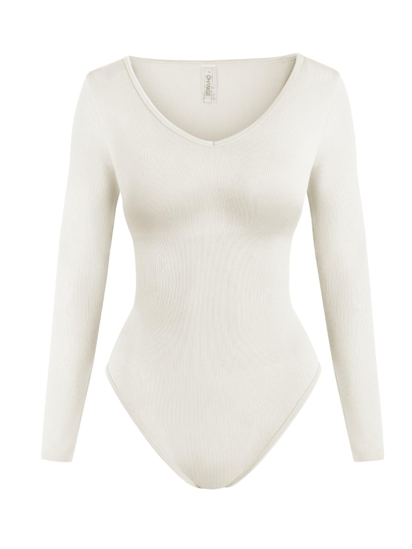UC Women's Ribbed Long Sleeve Romper, Round Neck Slim Fit Stretch Top, Versatile Basic Comfortable Slimming Innerwear