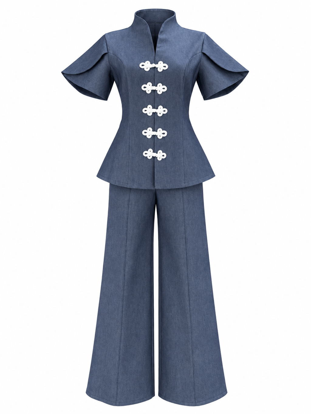 Completo in Denim con Top a Colletto Mandarino | Stile Orientale