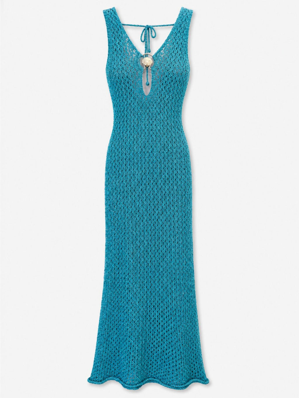 URBANREVERSE Women’s Metallic Crochet Maxi Dress Deep V Neck Sleeveless Beach Dress Shimmer Knit Cover Up Elegant Summer Resort Dress Body Skimming Fit Vacation Style Made in Italy