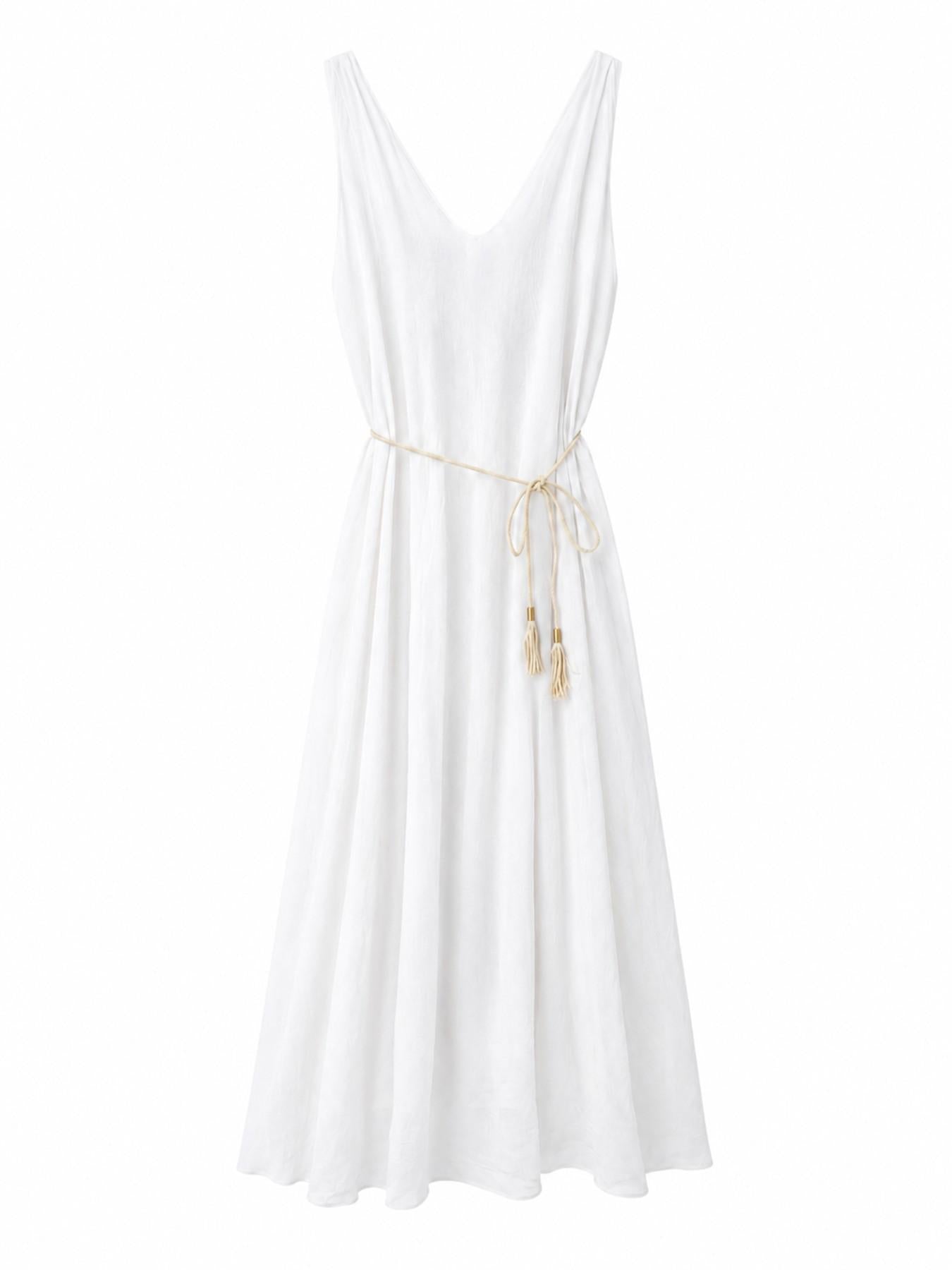 URBANREVERSE Women Lyocell Midi Maxi Dress Sleeveless V Neck A Line Dress with Rope Belt Lightweight Flowy Summer Holiday Dress Casual Elegant Beach Resort Wear Made in Italy