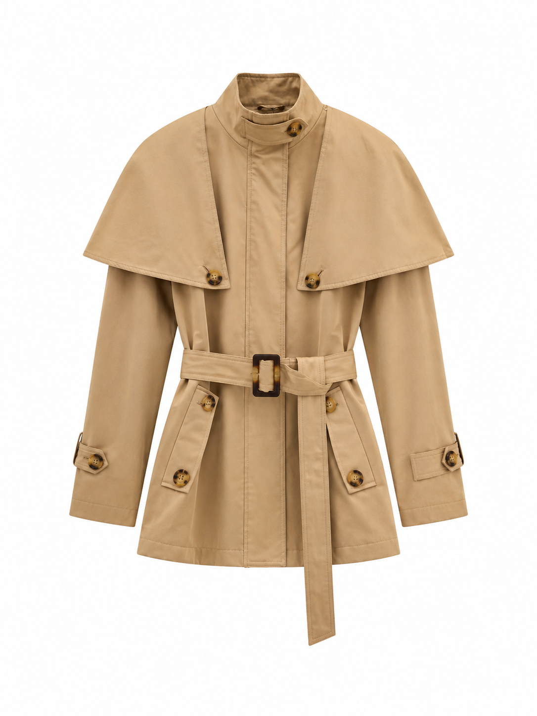 Cappotto Corto con Scollo Alto e Cintura | Stile Elegante