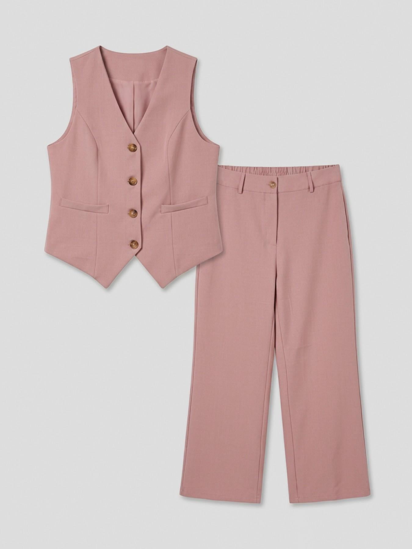 URBANREVERSE Coordinated Gilet Pants Vest Waistcoat Trousers Set Women Two Piece Set Sleeveless Blazer High Waist Wide Leg Pants Tailored Suit Elegant Office Outfit Chic Minimal Smart Casual Fashion Made in Italy