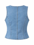 Gilet in Denim Lavato con Scollo a V e Bottoni | Stile Casual