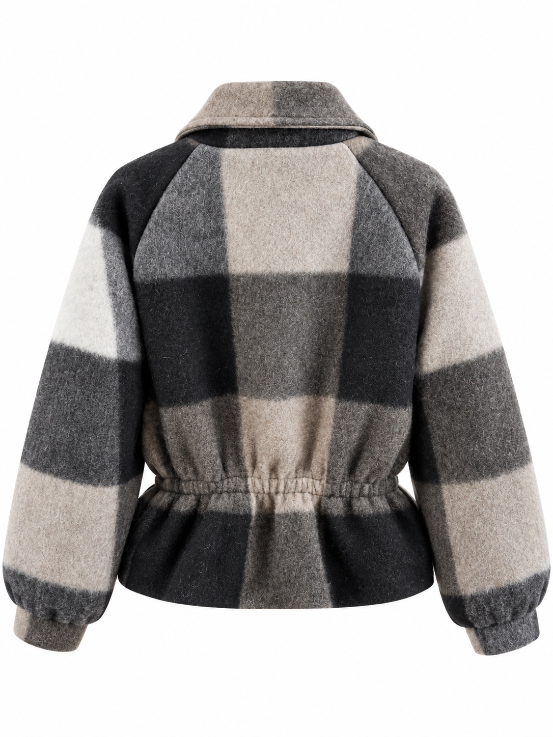 Giacca a Quadri con Zip e Vita Arricciata | Stile Casual