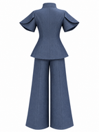 Completo in Denim con Top a Colletto Mandarino | Stile Orientale