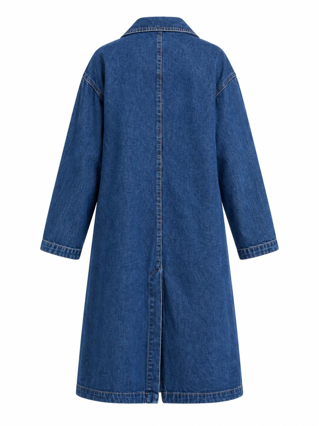 Cappotto Lungo in Denim Lavato con Collo a Risvolto | Stile Casual