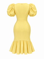 Abito Midi con Scollo a V e Maniche a Sbuffo | Stile Elegante