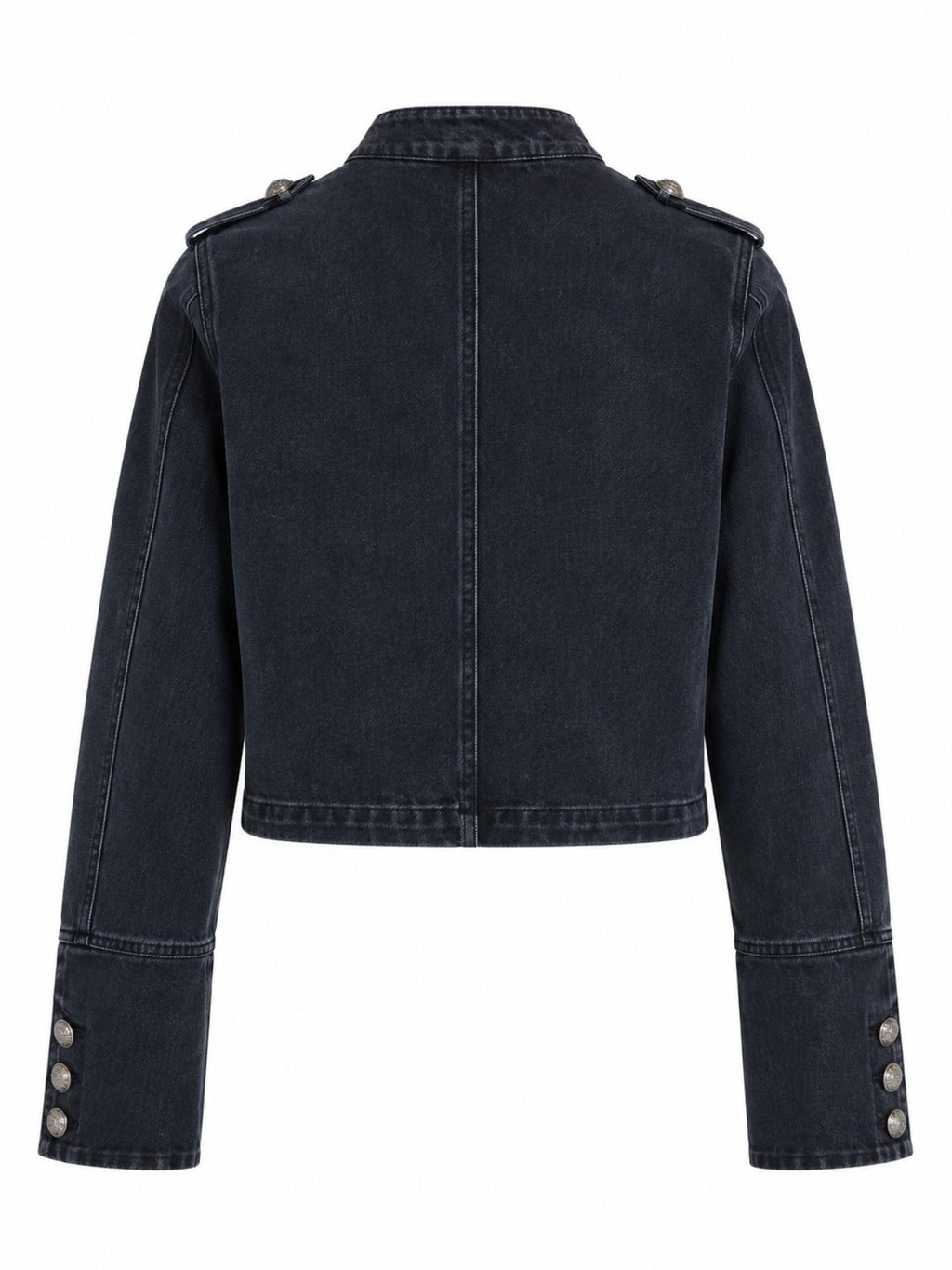 Giacca in Denim Lavato con Collo Alto e Bottoni | Stile Casual