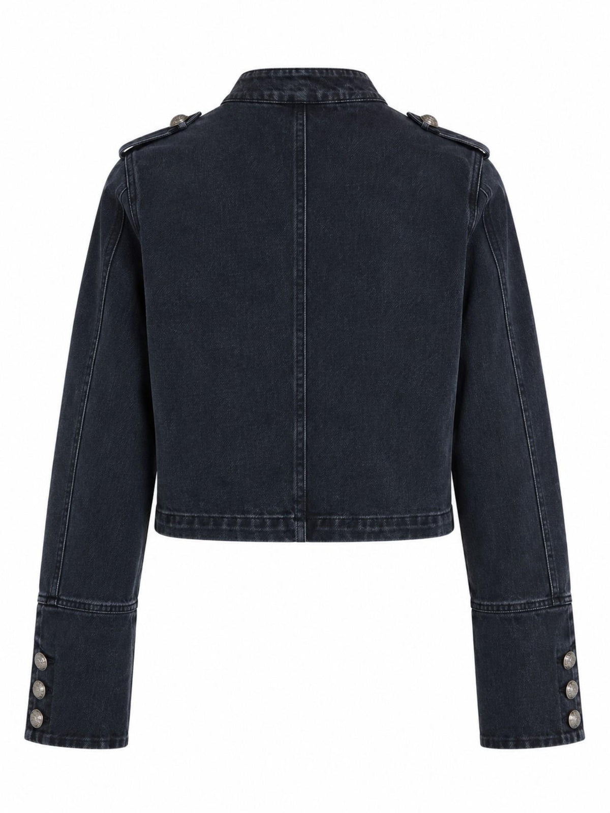 Giacca in Denim Lavato con Collo Alto e Bottoni | Stile Casual