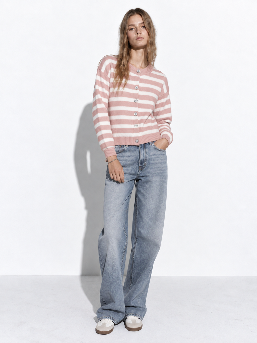 Cardigan a Maglia a Righe con Bottoni | Stile Casual
