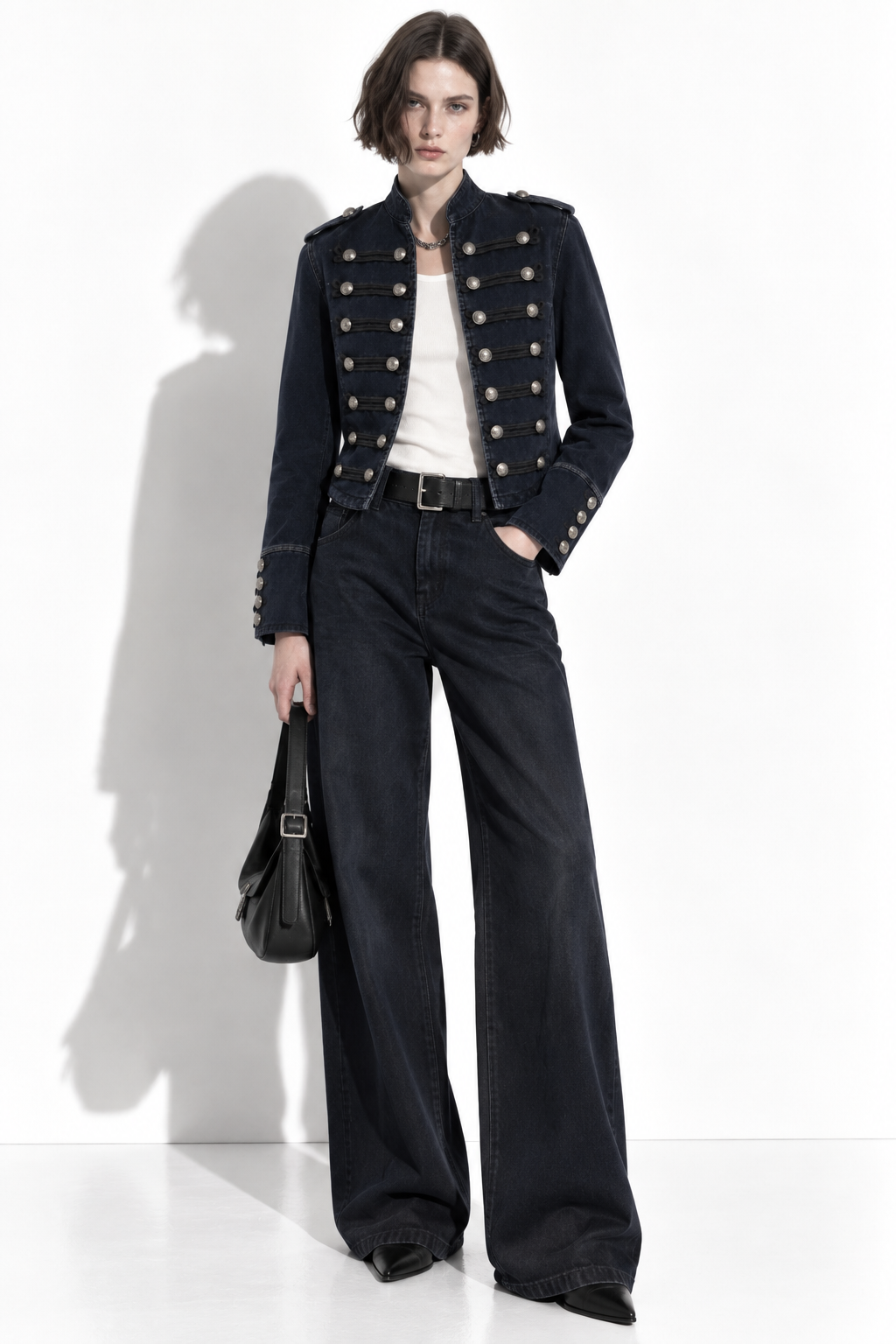 Giacca in Denim Lavato con Collo Alto e Bottoni | Stile Casual