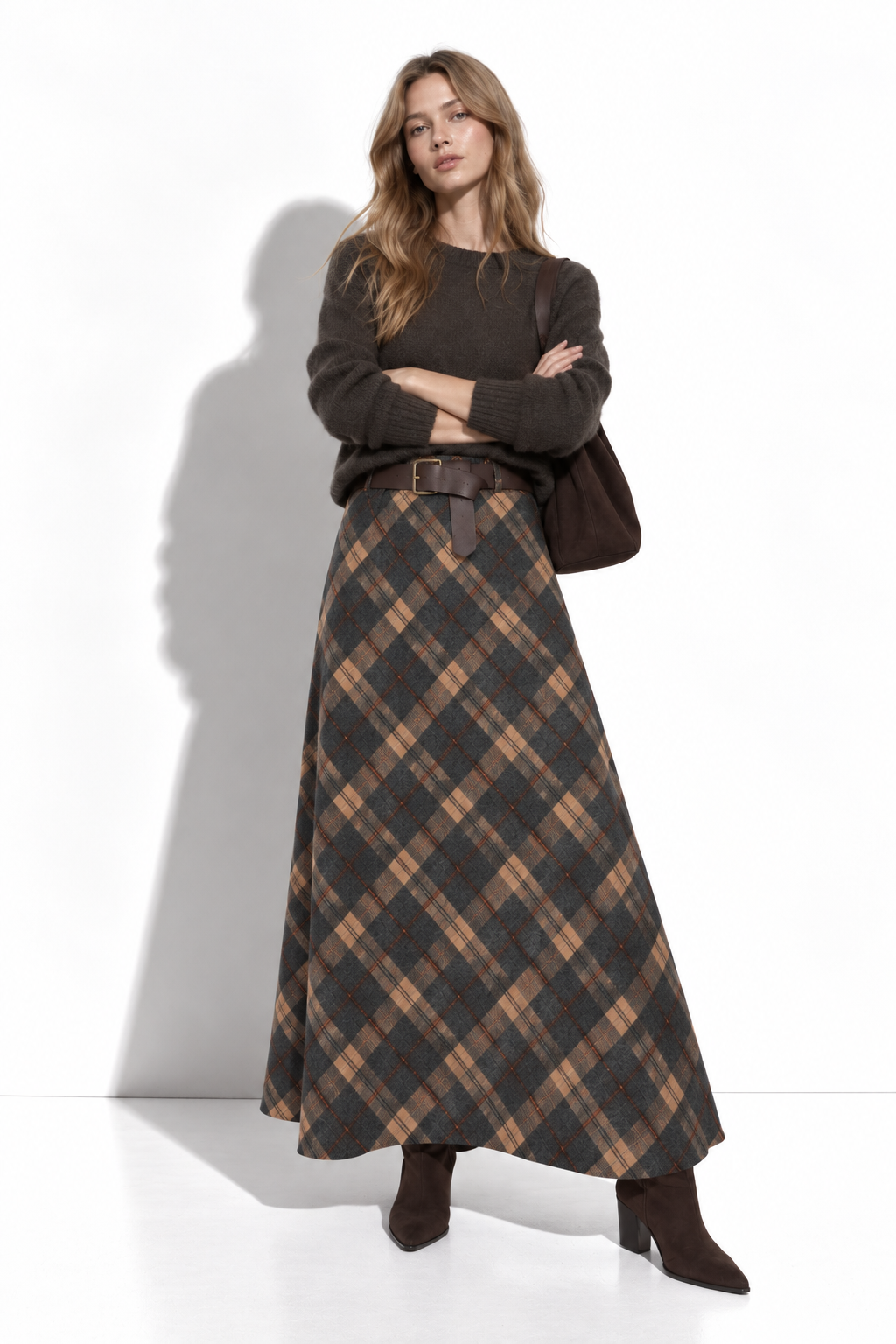 Gonna Midi a Quadri con Cintura | Stile Casual