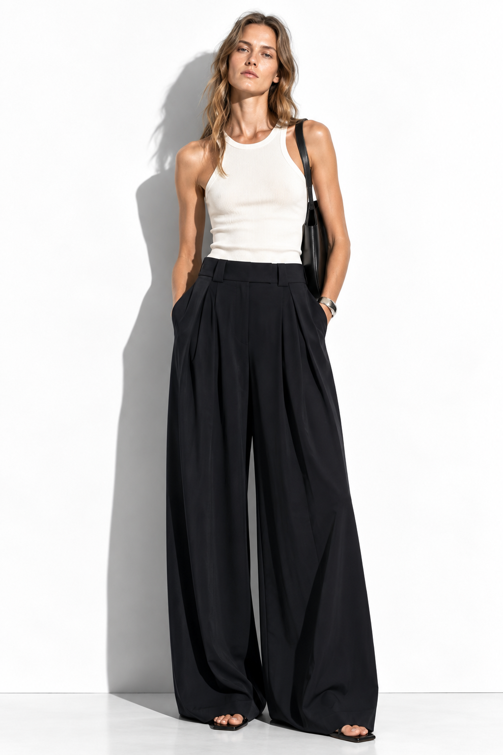 Pantaloni Palazzo a Vita Alta con Gamba Larga