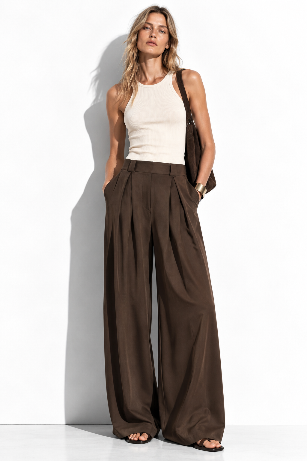 Pantaloni Palazzo a Vita Alta con Gamba Larga