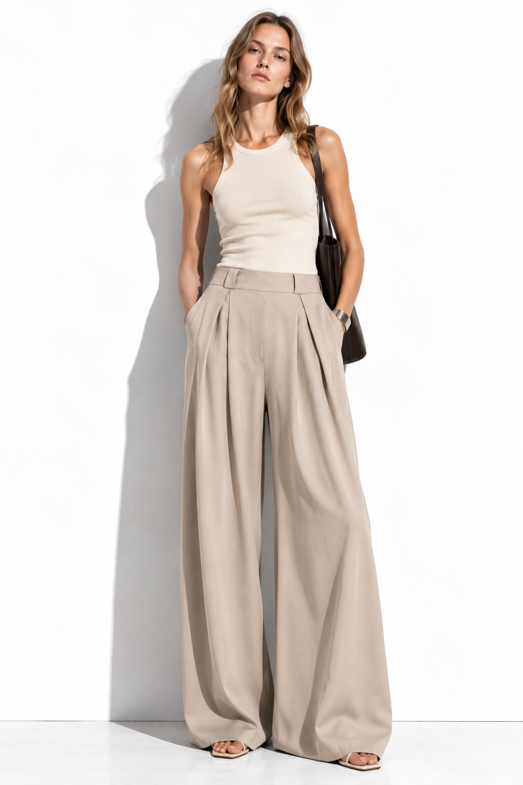 Pantaloni Palazzo a Vita Alta con Gamba Larga