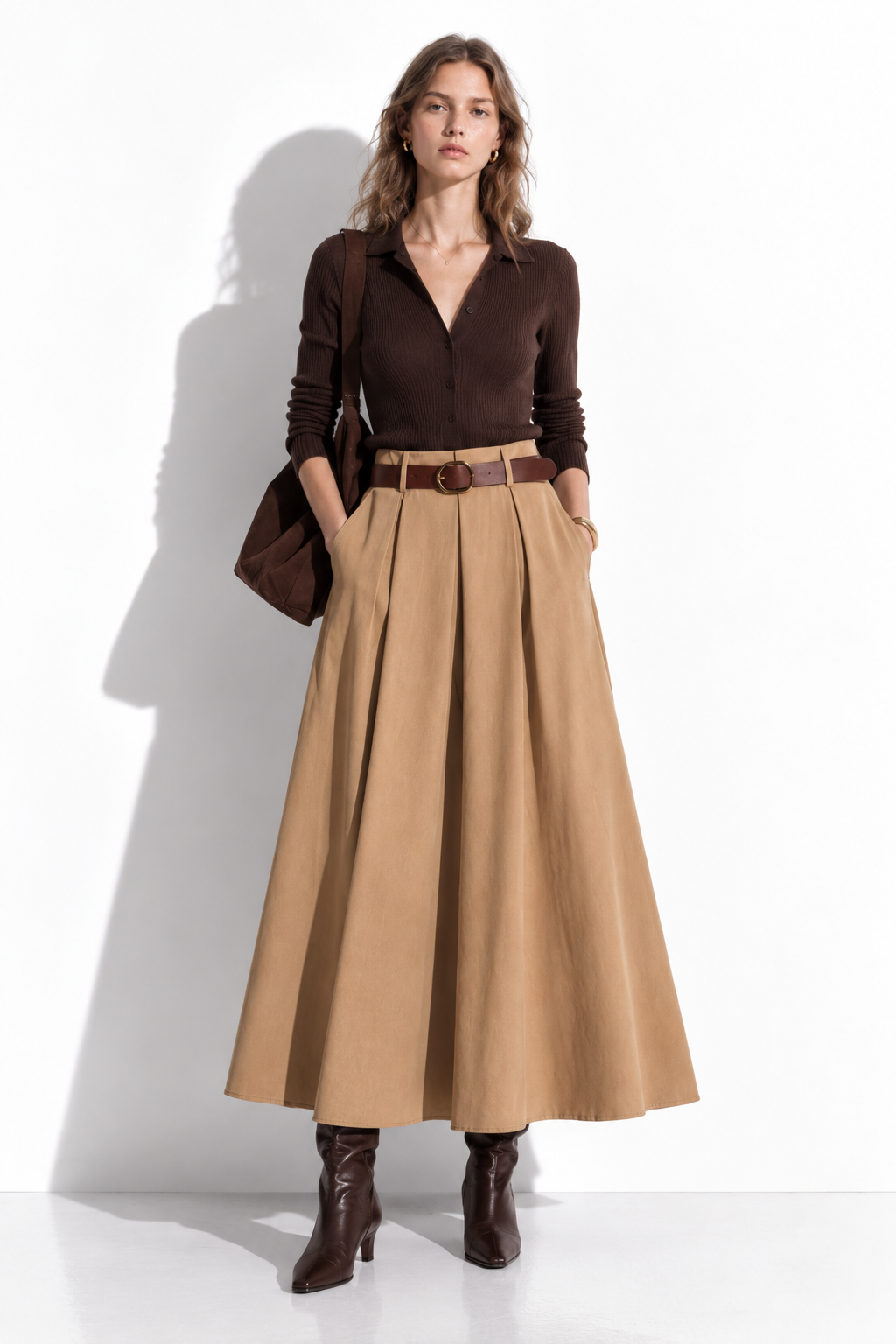 Gonna a Vita Alta Svasata con Elastico e Cintura | Stile Elegante