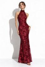 Abito Maxi con Scollo Halter e Paillettes | Stile Elegante