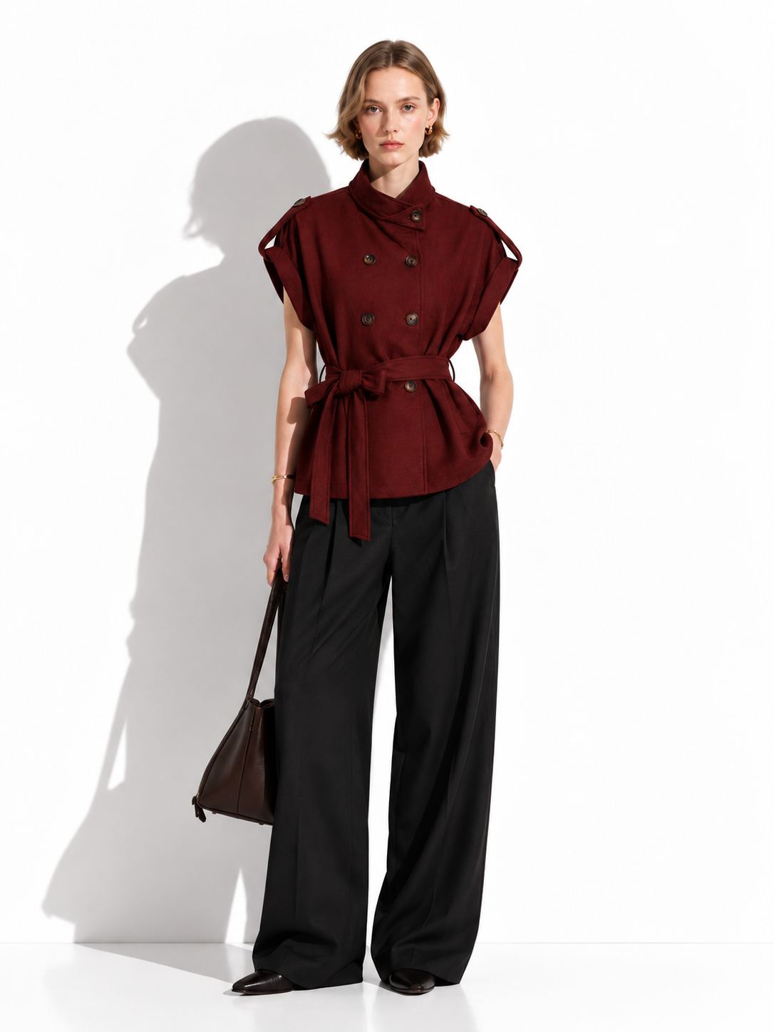 Sleeveless Windbreaker Vest with Belt | Elegant Style