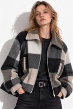 Giacca a Quadri con Zip e Vita Arricciata | Stile Casual