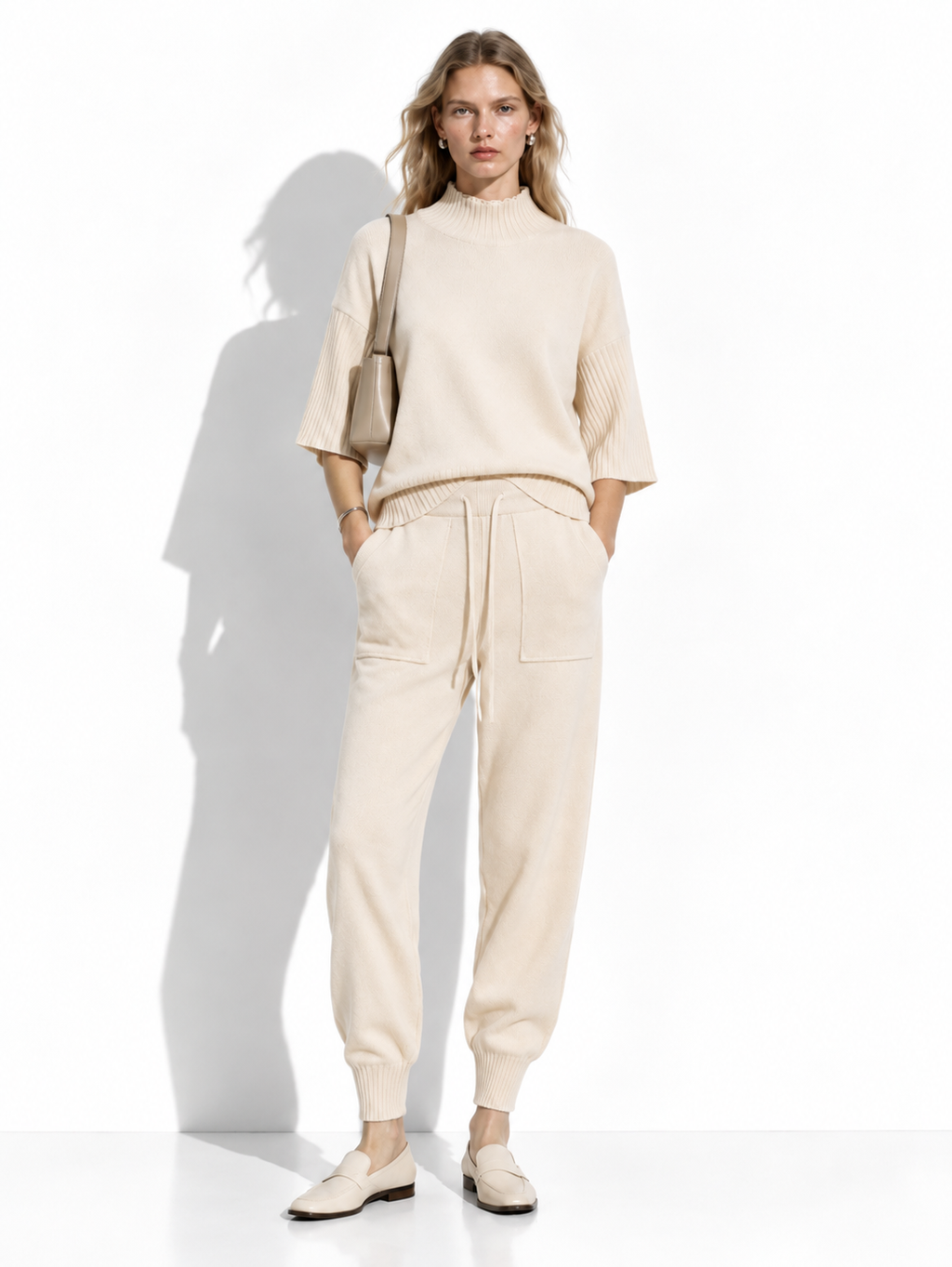 Knitted Set with High Neck and Drawstring | Casual Style