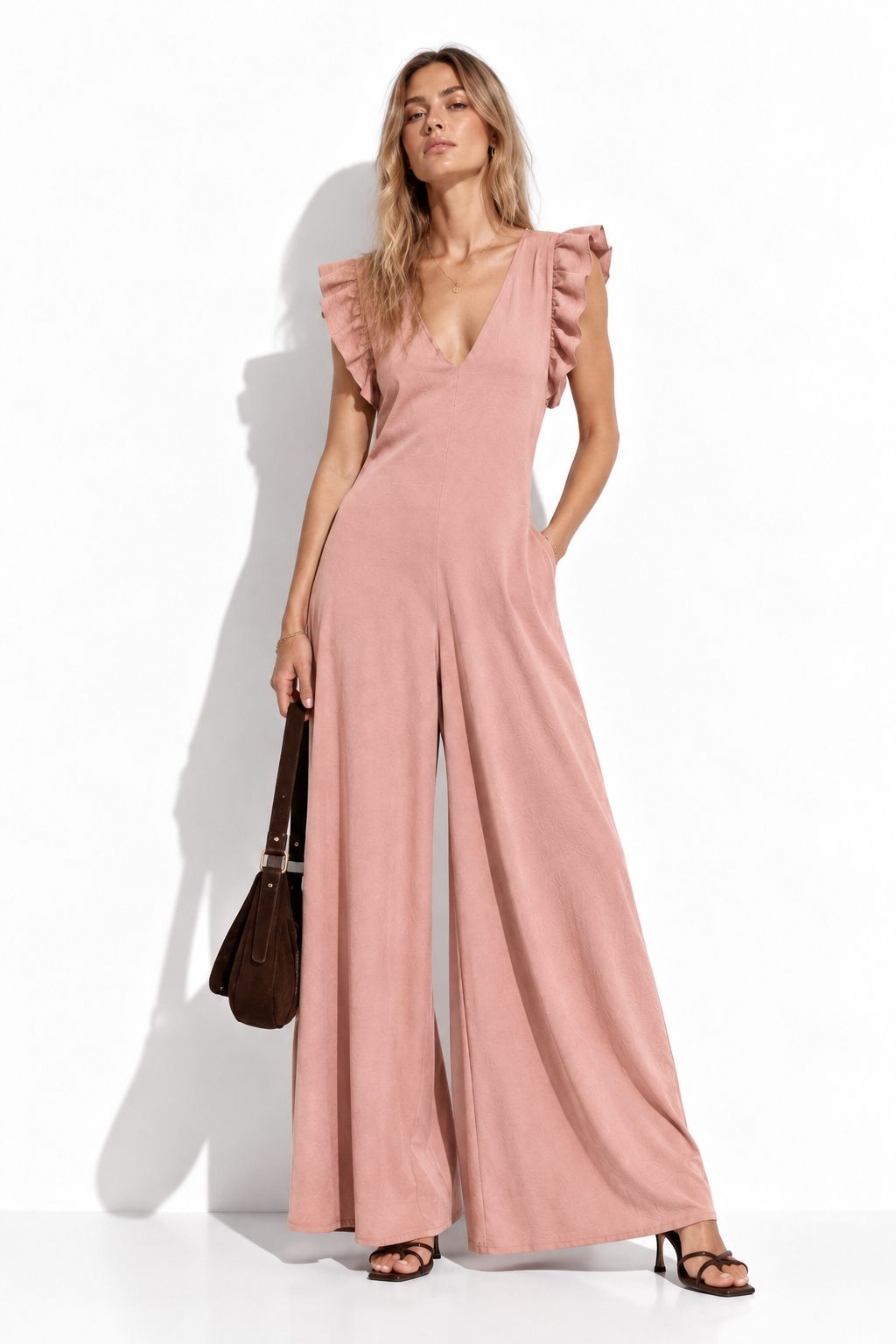 Tuta Militare a Gamba Larga con Spalline Arricciate | Casual Chic