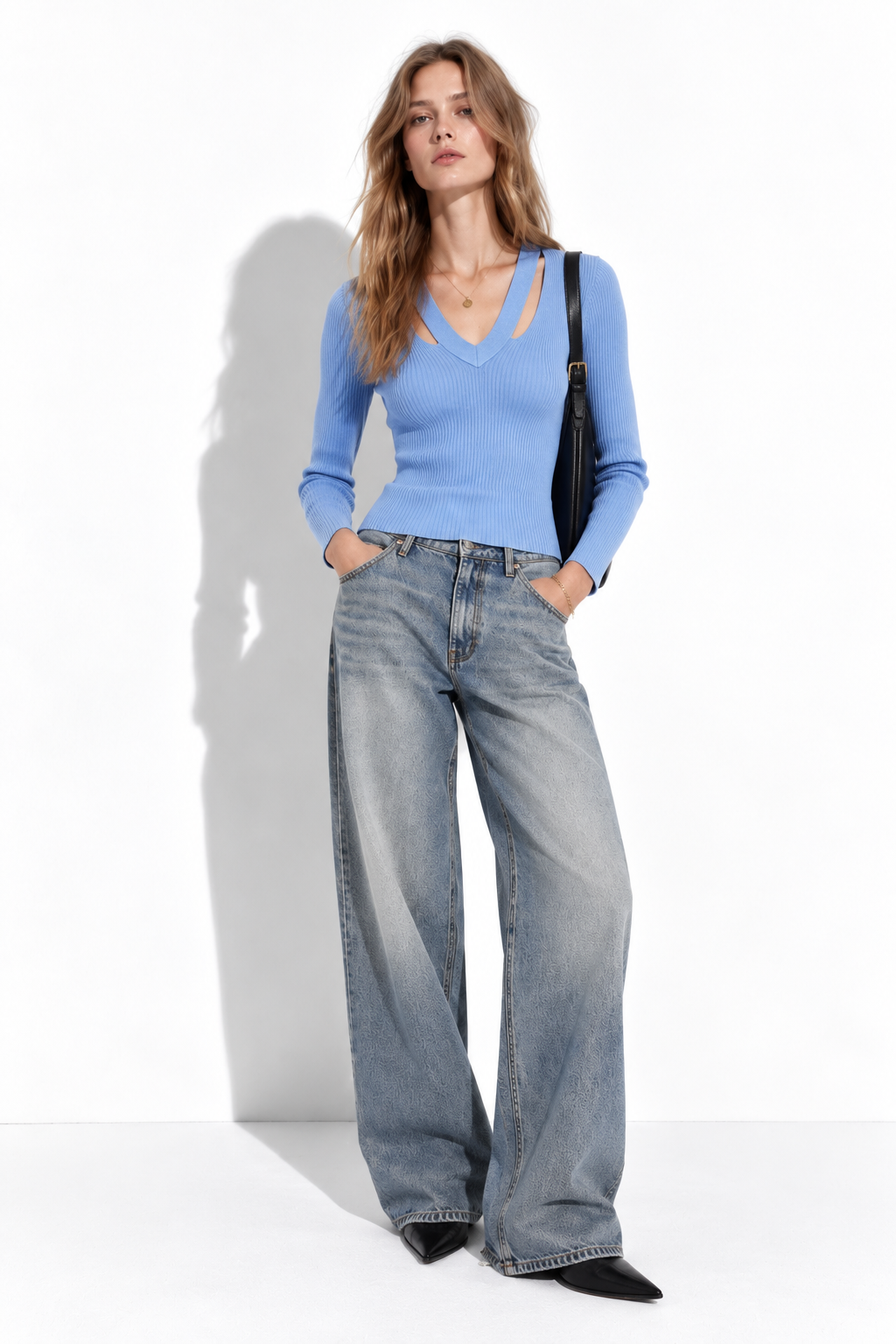 Maglia a Costine con Scollo a V e Maniche Lunghe | Stile Casual