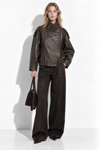 Giacca in Finta Pelle con Collo Alto | Stile Moto