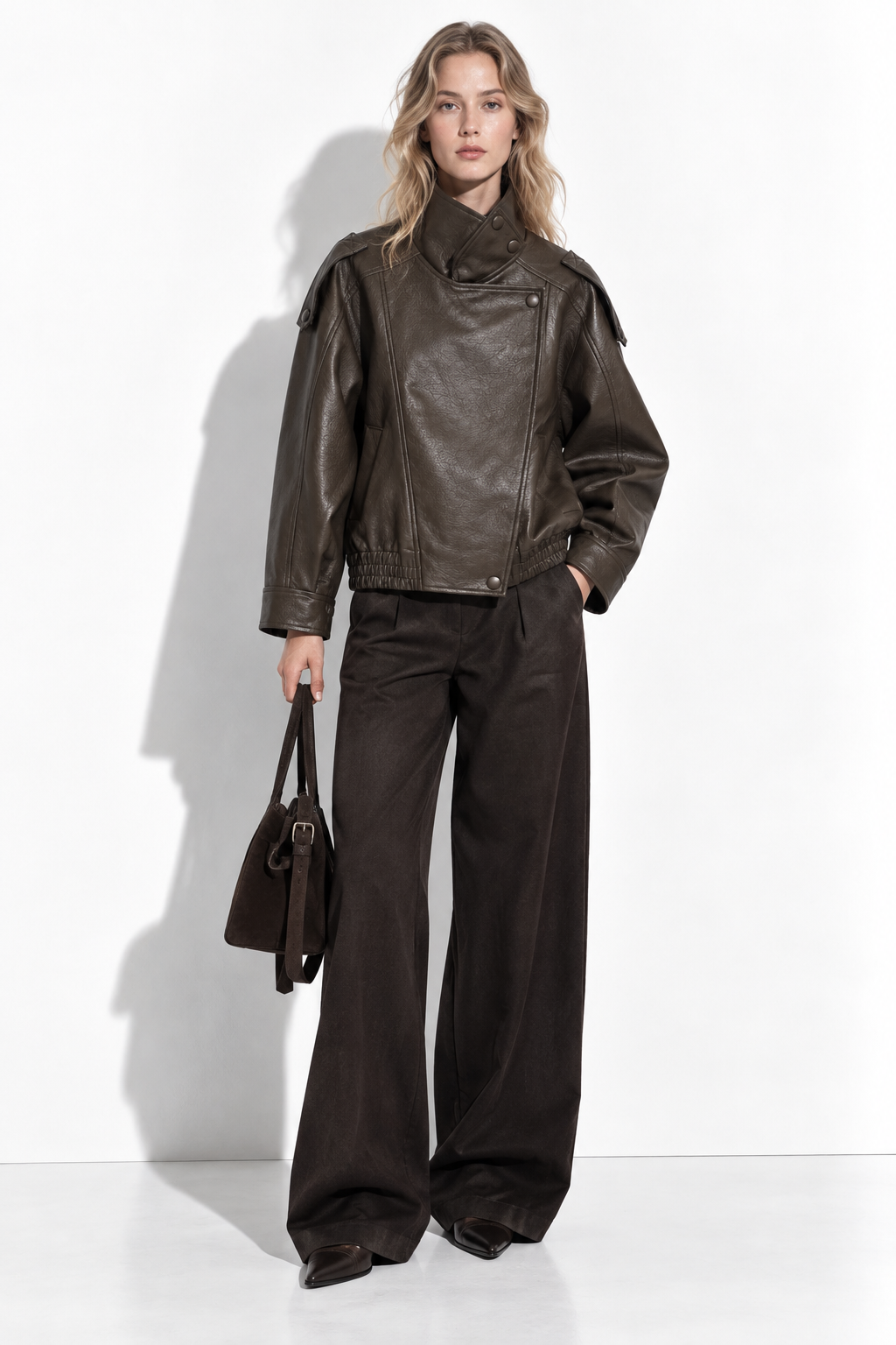Giacca in Finta Pelle con Collo Alto | Stile Moto