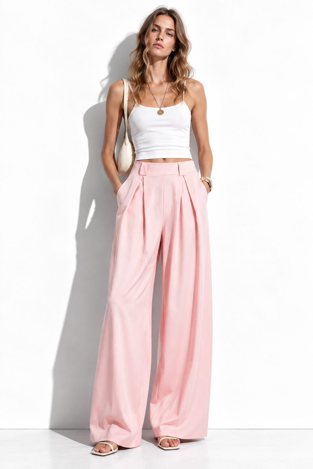 Pantaloni Palazzo a Vita Alta con Gamba Larga