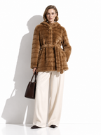 Hooded Faux Fur Coat with Belt | Winter Style