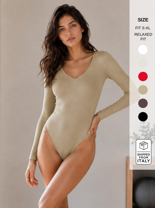 UC Women's Ribbed Long Sleeve Romper, Round Neck Slim Fit Stretch Top, Versatile Basic Comfortable Slimming Innerwear
