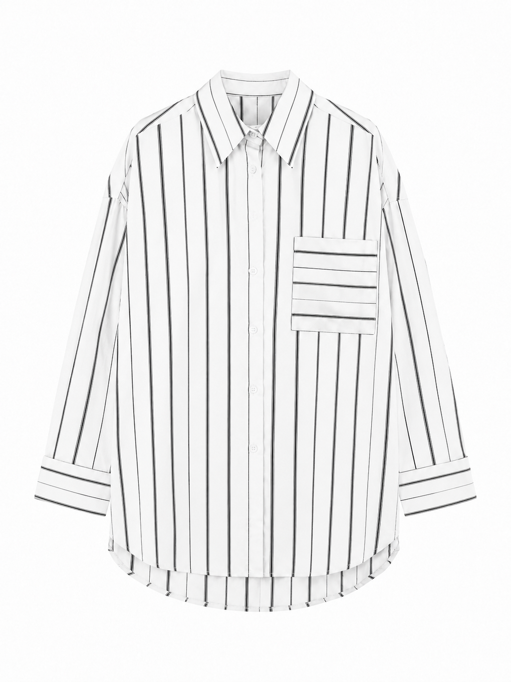 Camicia Loose a Righe Verticali con Tasca | Stile Casual