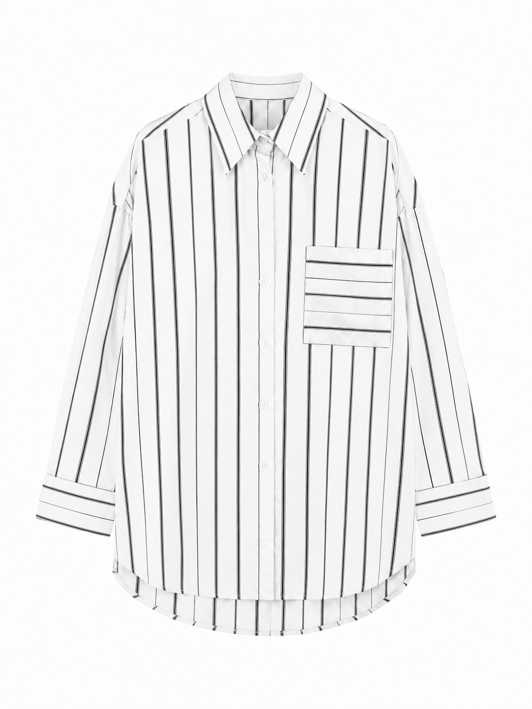 Camicia Loose a Righe Verticali con Tasca | Stile Casual