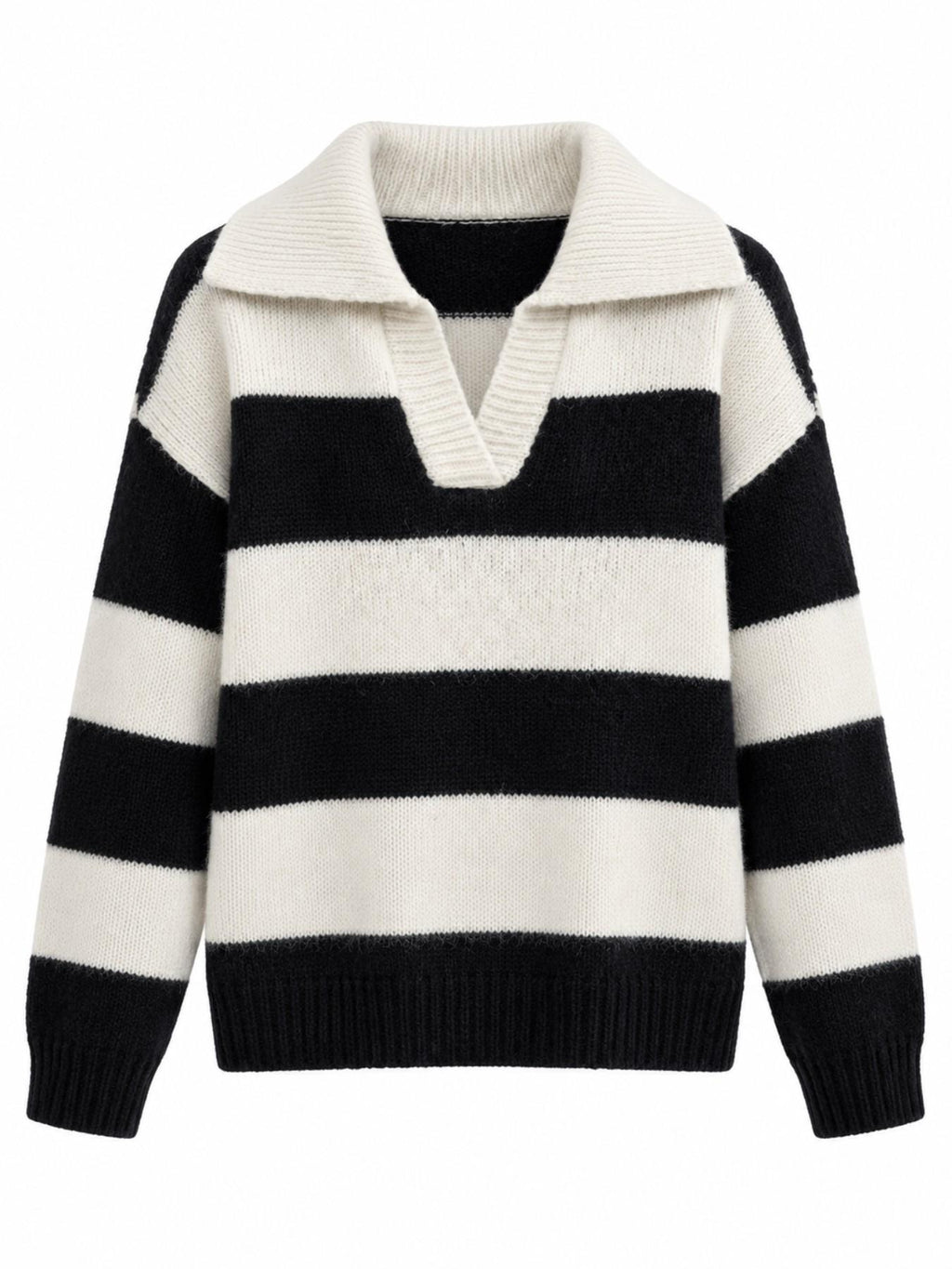 Maglia a Righe con Scollo a V e Maniche Lunghe | Stile Casual