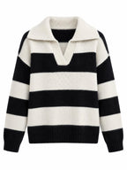 Maglia a Righe con Scollo a V e Maniche Lunghe | Stile Casual