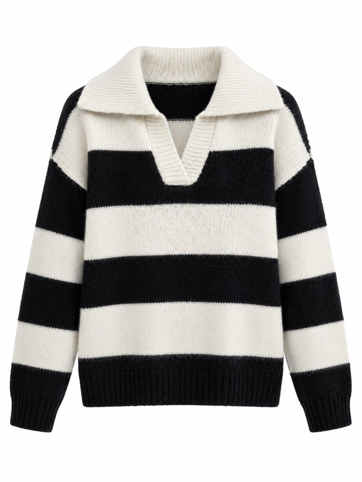 Maglia a Righe con Scollo a V e Maniche Lunghe | Stile Casual