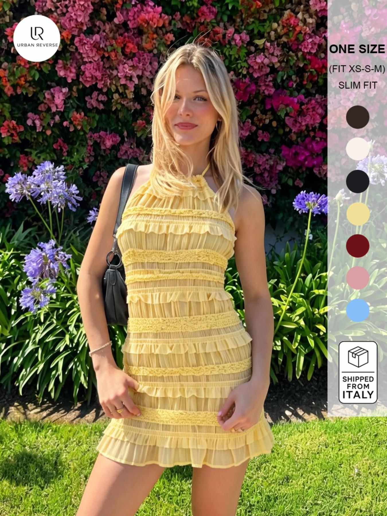 URBANREVERSE Mini Dress Halter Dress Women Backless Dress Ruffle Dress Bodycon Dress Sexy Dress Party Dress Clubwear Summer Dress Chic Elegant Outfit Fashion Trend Spring Summer Made in Italy