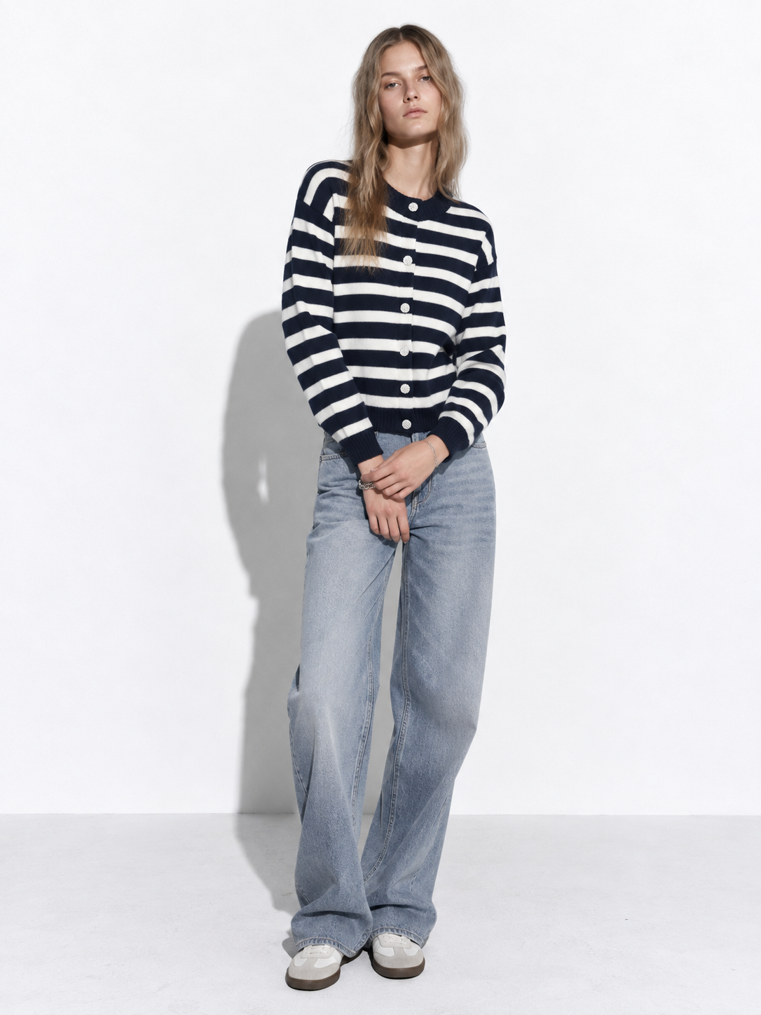 Cardigan a Maglia a Righe con Bottoni | Stile Casual