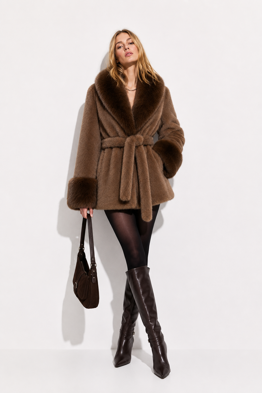 Cappotto Teddy in Pelliccia Sintetica con Cintura | Eleganza Invernale