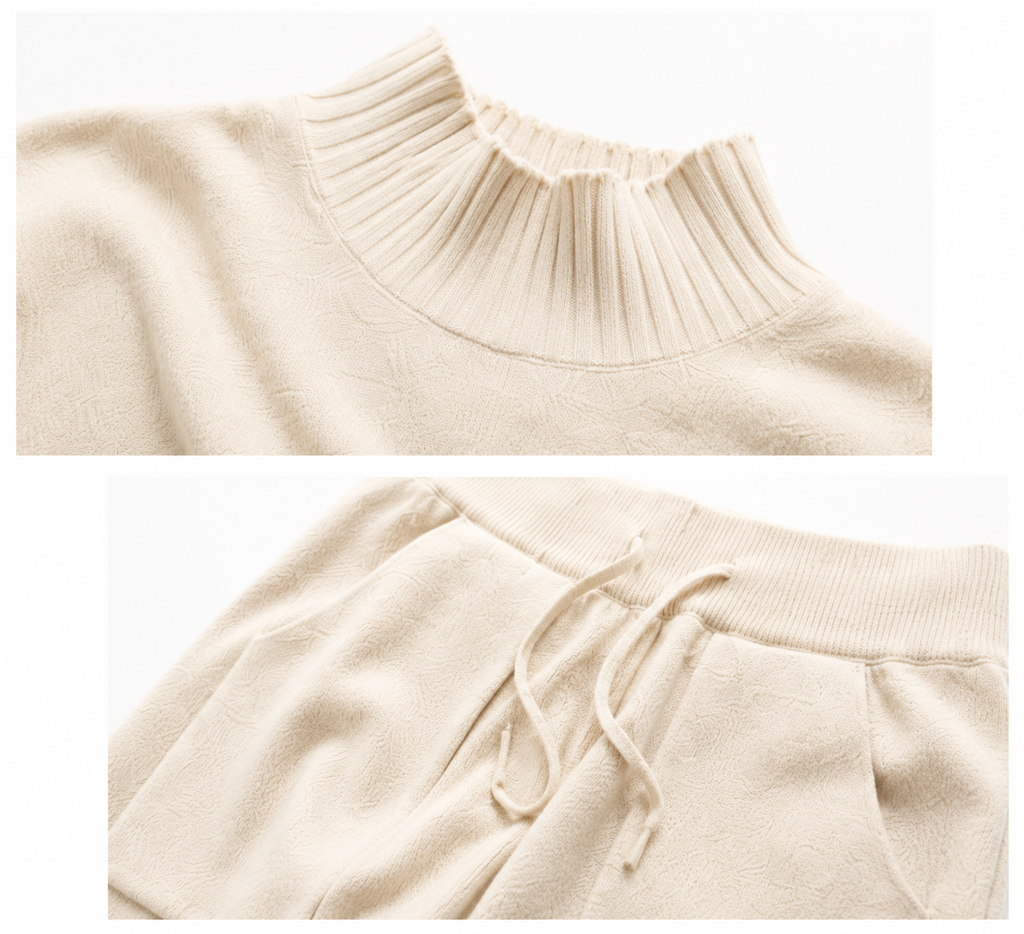 Knitted Set with High Neck and Drawstring | Casual Style