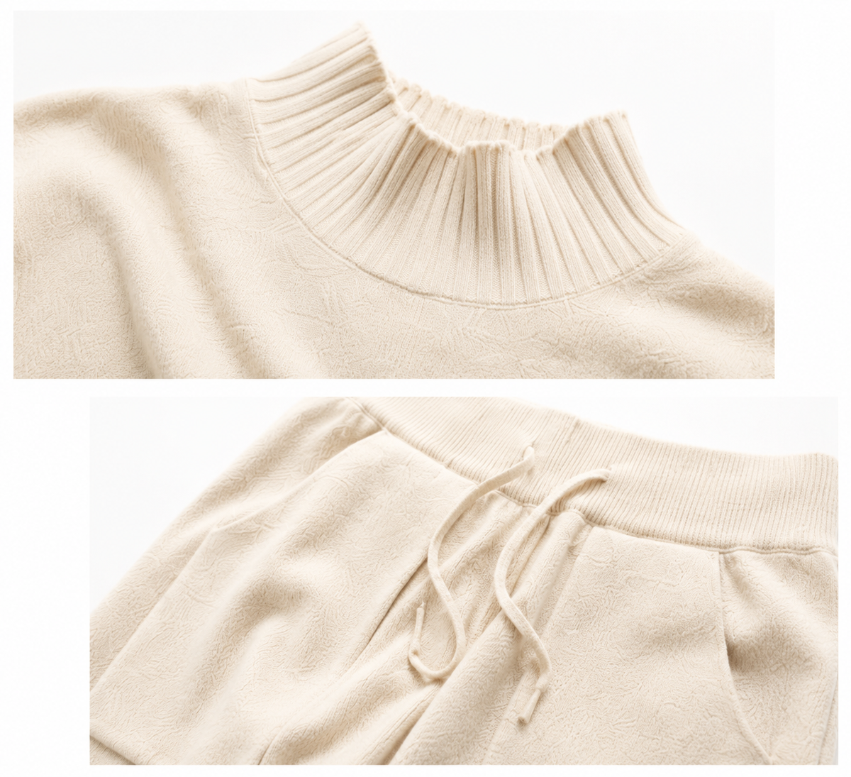 Knitted Set with High Neck and Drawstring | Casual Style