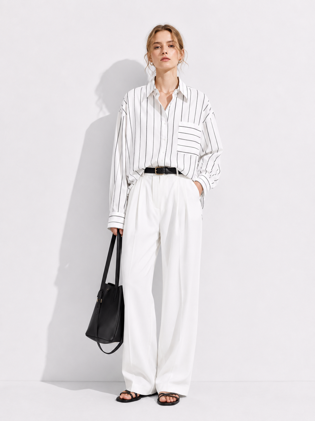 Camicia Loose a Righe Verticali con Tasca | Stile Casual
