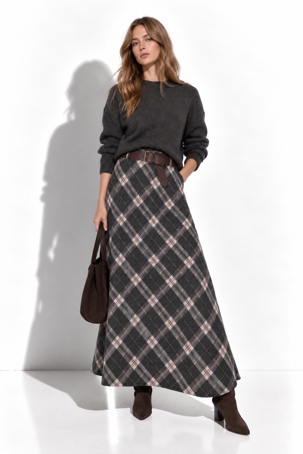 Gonna Midi a Quadri con Cintura | Stile Casual