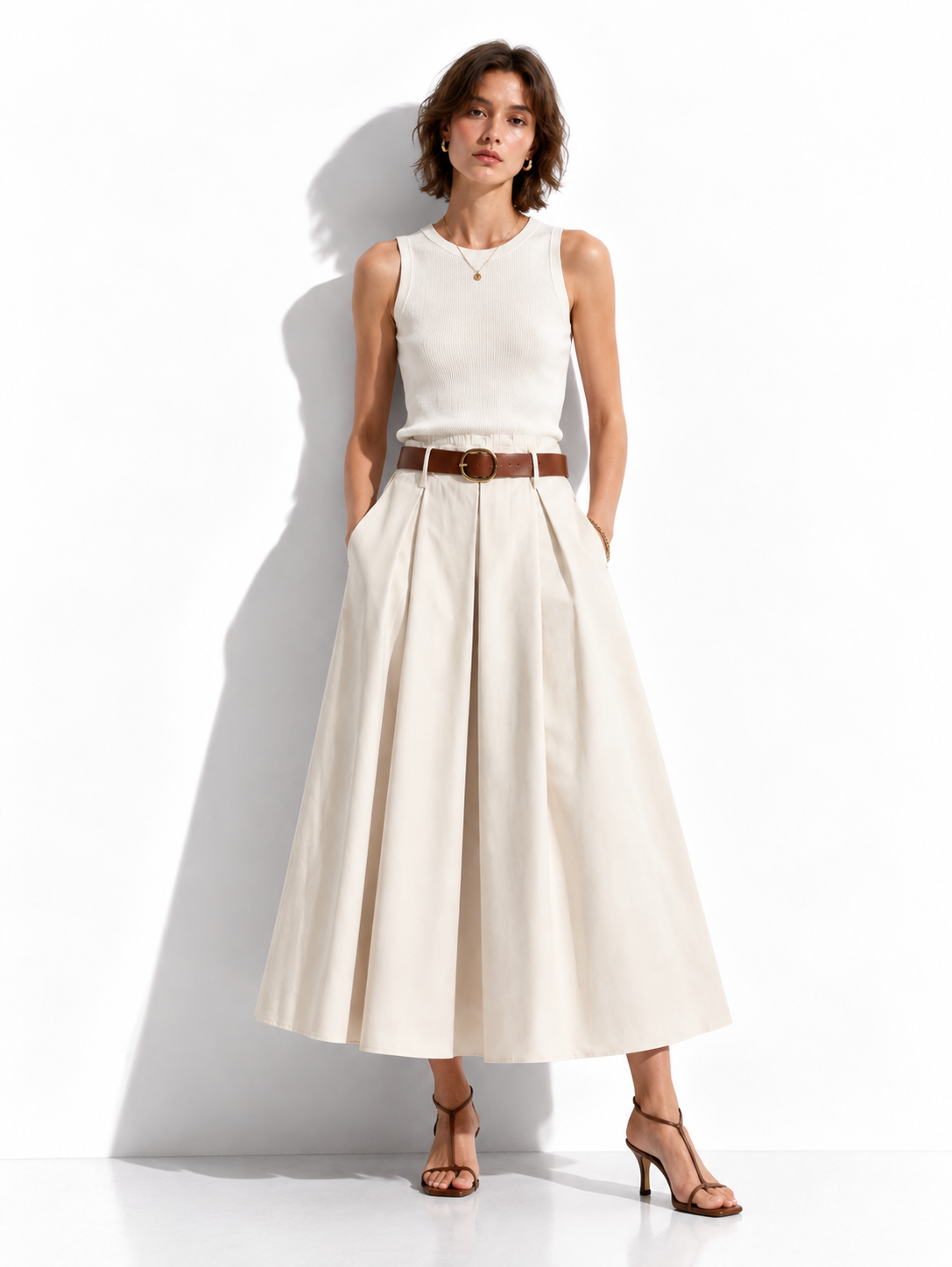 Gonna a Vita Alta Svasata con Elastico e Cintura | Stile Elegante